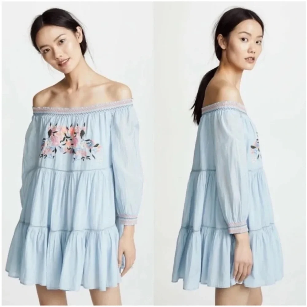 Free People Blue Floral Embroidered Dress